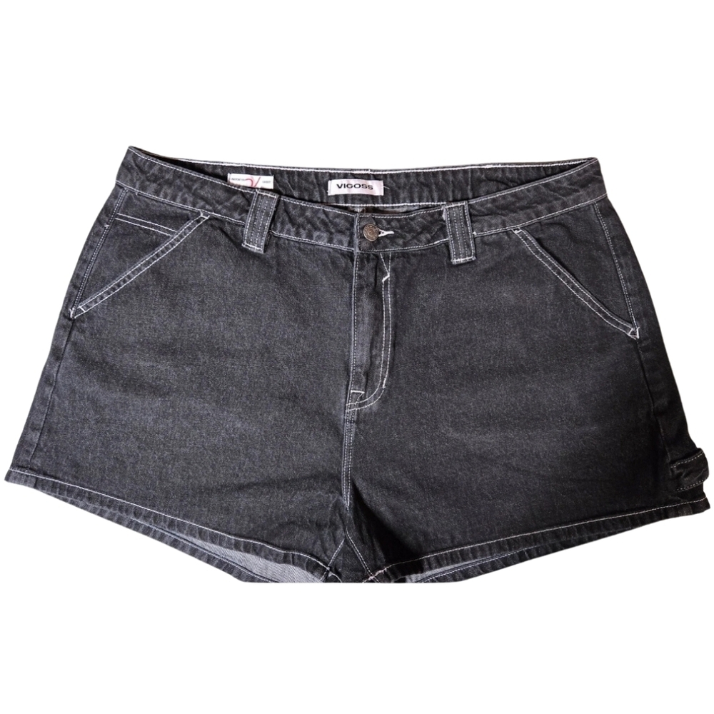 Vigoss Charcoal Black Denim Shortalls - Casual Women's Jean Shorts